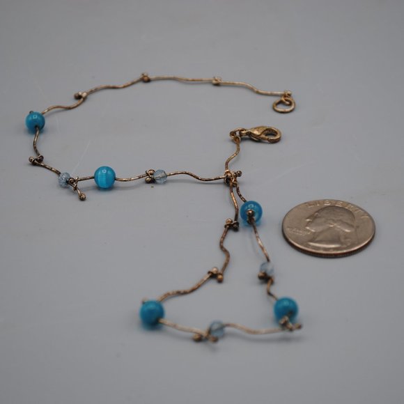 Jewelry - Vintage Retro Blue Bead Silver Wire Necklace 16"